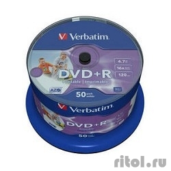 Verbatim   DVD+R  4.7Gb 16-, Wide Photo InkJet Printable,  50 , Cake Box (43512 )  [: 2 ]