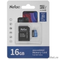 Micro SecureDigital 16GB Netac MicroSD card P500 Standard, retail version w/SD adapter [NT02P500STN-016G-R]  [: 1 ]