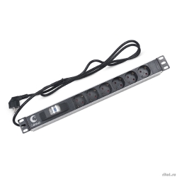 CABEUS PDU-6P-B-2EU ���� ����������� ��� 19" ������, ��������������, 6 �������, ������� ������ 16 A , ���� 2�, ����������� ������, �������� ��������  [��������: 2 ������]