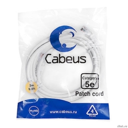 Cabeus PC-UTP-RJ45-Cat.5e-3m-WH-LSZH ����-���� U/UTP, ��������� 5�, 2xRJ45/8p8c, ����������������, �����, LSZH, 3�  [��������: 2 ������]