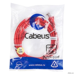 Cabeus PC-UTP-RJ45-Cat.5e-3m-RD ����-���� U/UTP, ��������� 5�, 2xRJ45/8p8c, ����������������, �������, PVC, 3�  [��������: 5 ���]