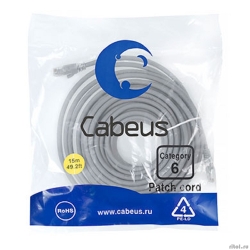 Cabeus PC-UTP-RJ45-Cat.6-15m ����-���� U/UTP, ��������� 6, 2xRJ45/8p8c, ����������������, �����, PVC, 15�  [��������: 5 ���]