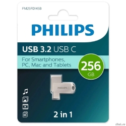 PHILIPS USB Drive 256Gb PHILIPS 2-in-1 USB 3.2 USB C, OTG, USB 3.2/Type-C, ������, 100 MB/s  [��������: 1 ���]