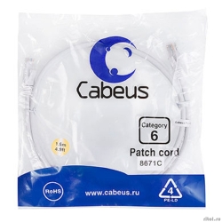 Cabeus PC-UTP-RJ45-Cat.6-1.5m-WH ����-���� U/UTP, ��������� 6, 2xRJ45/8p8c, ����������������, �����, PVC, 1.5�  [��������: 2 ������]