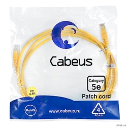 Cabeus PC-UTP-RJ45-Cat.5e-2m-YL-LSZH ����-���� U/UTP, ��������� 5�, 2xRJ45/8p8c, ����������������, ������, LSZH, 2�  [��������: 2 ������]