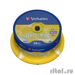 Verbatim   DVD+RW , 4.7Gb 4- , 25, Cake Box (43489)  [: 2 ]
