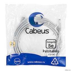 Cabeus PC-UTP-RJ45-Cat.5e-5m ����-���� U/UTP, ��������� 5�, 2xRJ45/8p8c, ����������������, �����, PVC, 5�  [��������: 2 ������]