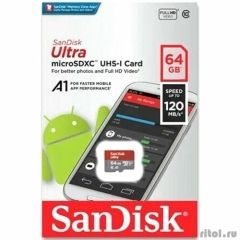 Micro SecureDigital 64GB SanDisk Ultra Class 10, UHS-I, R 140 ��/�, <SDSQUAB-064G-GN6MN> ��� �������� SD  [��������: 1 ���]