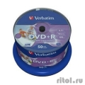 Verbatim  Диски DVD+R  4.7Gb 16-х, Wide Photo InkJet Printable,  50 шт, Cake Box (43512 )  [Гарантия: 2 недели]